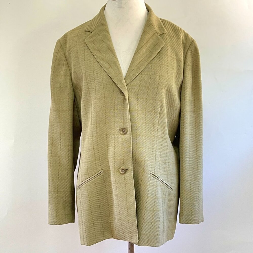 Vintage Anne Klein II Light Wool Blend Green Jacket Blazer Size 16 Made in USA